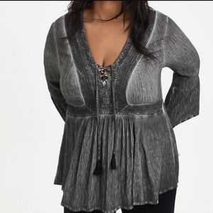 Torrid Babydoll Top - Crinkle Gauze Mineral Wash Black